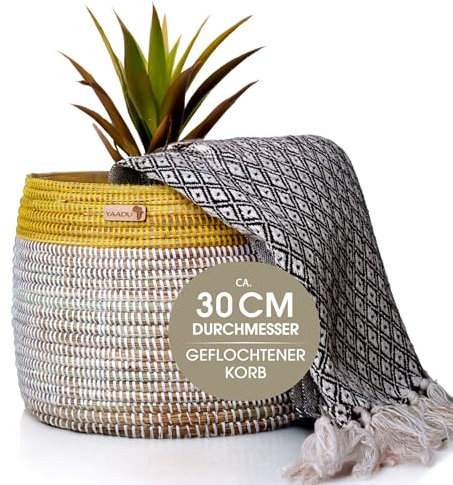 YAADU Panier de rangement tressé - Panier à plantes, panier à étagères, panier africain, pot à plantes, panier décoratif, cache-pot, rangement de jouets et d'objets divers Modèle Bantu (Jaune)