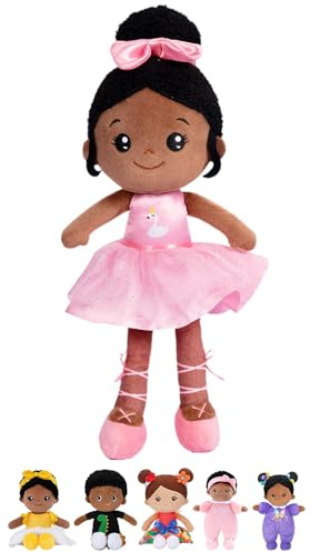 OUOZZZ 12.6 Black Soft Baby Dolls Toys for 1 Year Old Girl Gifts, African American Dolls Birthday Gifts for 1 Year Old Girl Ballerina Doll Plush Toys for Toddler