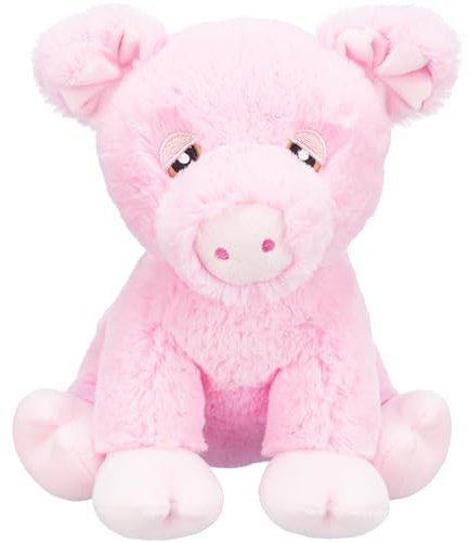 TRIXIE Schweinchen Edison Plüschtiere aus Recycling-Material - Flauschiges Hundespielzeug für nachhaltiges Spielen - weiches Öko-Plüsch Stofftier, 24cm - Be Eco Kollektion - 34881