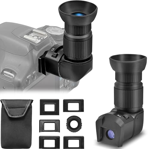 Tydeux Rechtwinkliger Sucher - 360° drehbar und 1X/2,5X Vergrößerung Kamera Sucher mit 6 Montageadaptern für DSLR-Kamera wie Canon, Nikon, Pentax, Minolta, Dynax, Samsung