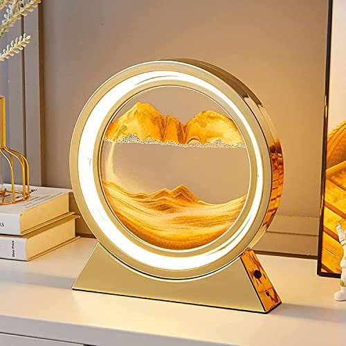 USB Fließende Sandmalerei LED Lampe, dynamische Sandkunst, 3D-Sandlandschaft, Glas-Treibsand-Rahmen, flüssige Sanduhr, Deko Lampe Nachtlicht für Zuhause Büro Schreibtisch, 20x16cm (10Zoll G)