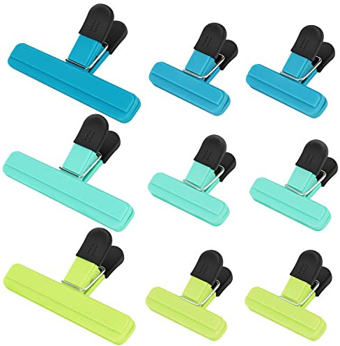 TACGEA Chip-Clips, 9 Stück Lebensmittelclips, Beutelklammern für die Aufbewahrung von Lebensmitteln mit luftdichtem Dichtungsgriff (3 große und 6 kleine)