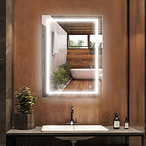 Drumm Miroir de salle de bain LED 50 x 70 cm avec éclairage, miroir avec interrupteur tactile, miroir de coiffeuse fixé au mur (6 500 K blanc froid)