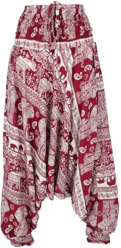 Pluderhose mit Elefanten-Print, Overall, Haremshose, Pumphose, blau/1 | Weit geschnitten, breiter, gesmokter Bund, 100% Viskose, Damenmode, vielseitig tragbar, tief sitzender Schritt