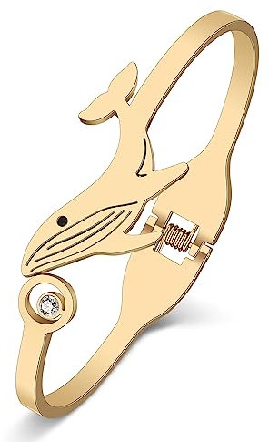 DUOWEI Cute Octopus Whale Armband Delfin Armbänder 18K Gold Edelstahl Schmuck Charms Meerestiere Zubehör Geschenke für Damen Mädchen (Gold Wal)