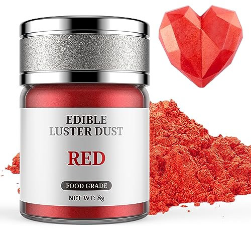 Essbarer Glitzer Rot 8g, Waysroma Lebensmittel Glitzer für Getränke Lebensmittel Glitzerpulver Metallisch für Schokolade, Erdbeeren, Cupcakes, Osterkuchen, Fondant, Getränken, Pralinen
