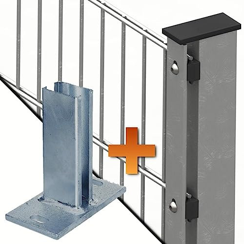 auf-mass24 Doppelstabmattenzaun 6/5/6 mit Fussplatten AL Feuerverzinkt - Silbergrau Abdeckleiste Länge und Höhe wählbar Doppel-Stab Matten Zaun Draht Gitterzaun Metallzaun (27.5, 1.63)