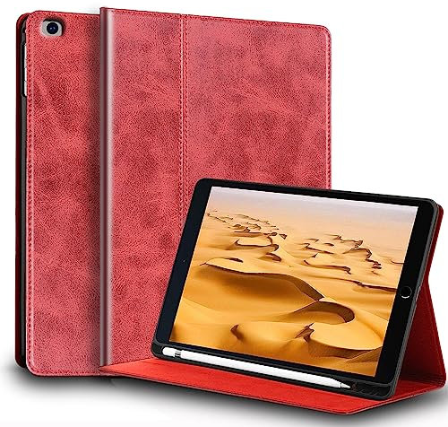 Gexmil Leder Hülle für iPad mini 5./4. Generation 2019/2015 7,9 Zoll Echt Leder Cover mit Stylus Halter Stoßfest rutschfest,Automatischer Schlaf/Aufwachen,Einstellbarer Ständer,Rot