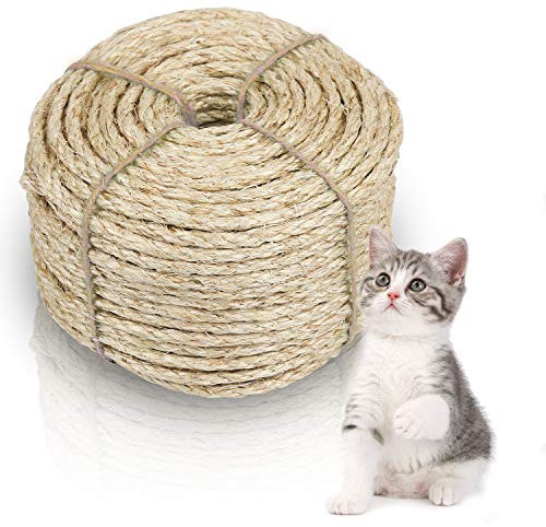 Eulenke Ficelle Jute 6MM x 50M, Corde Jute en Fibre Naturelle, Corde Arbre à Chat Naturelle Convient pour réparation et Remplacement Arbre a Chat/Griffoir Chat, Décoration de Bricolage