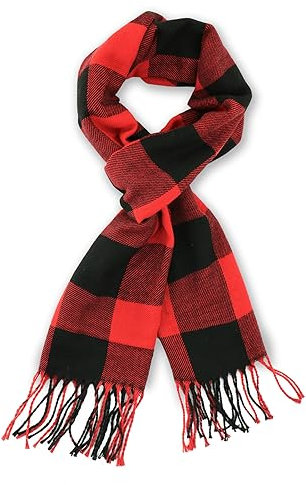 vimate Schwarz Rot Büffelkaro Schal, Super Soft Luxuriöses Kaschmir Gefühl Unisex für Männer und Frauen Winterschal (DE-Schwarz Rot Büffelkaro)