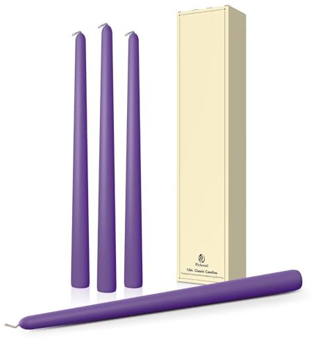 Pickood 12-Inch Tall Dripless Taper Candles Set of 4 - Purple Tapered Candles, Perfect for Halloween - Smokeless, Unscented, Long Burning - Hand Poured, Colored Tall Candlesticks - Light Purple