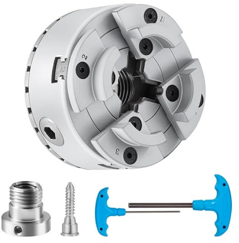 VEVOR Mandrino per Tornio per Legno φ70mm Mandrino per Tornio a 4 Griffe KP2-3/4 Mandrino per Tornitura di Legno, Utensile Autocentrante con Chiave a T per Rettifica Fresatura, Grey