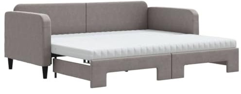 vidaXL Tagesbett Ausziehbar mit Matratzen Taupe 90x200 cm Stoff