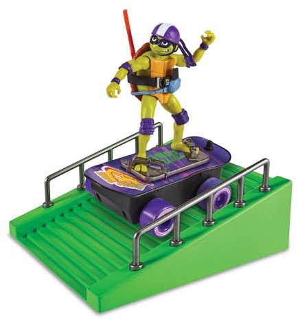 TORTUGAS NINJA Figur auf motorisiertem Skateboard, 10 Tricks für den Roller, Rampe und bewegliche Actionfigur, 12 cm, aus dem Film Chaos Mutante, Jungen und Mädchen + 4 Jahre