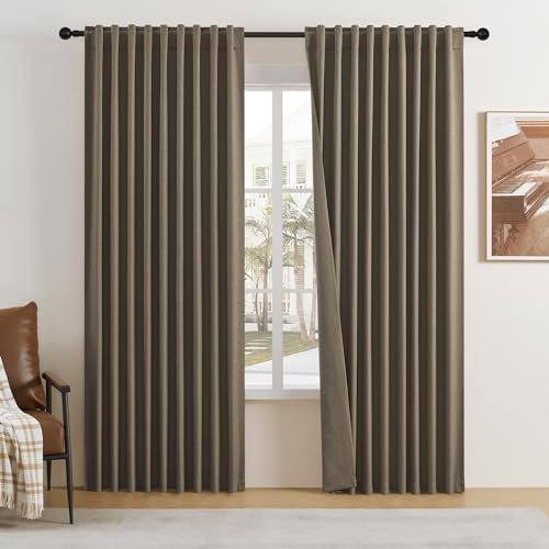 DUALIFE Chocolate Brown Blackout Curtains 96 Inches Long 2 Panels, Faux Linen Textured Pleated Look Vertical Blinds Window Curtains Drapes for Patio Sliding Glass Door Privacy Draperies 72x 96 Inch