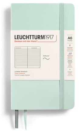 LEUCHTTURM1917 370331 Notizbuch Pocket (A6), Softcover, 123 nummerierte Seiten, Mint Green, Liniert