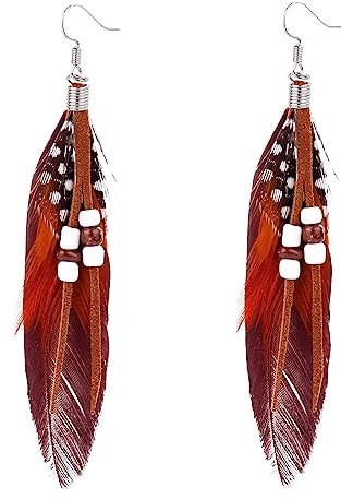 fdsmall Feather Earrings Stud Earrings Boho Pearl Chic Daily Party Ear Accessories Long Statement Earrings Vintage Wedding Jewelry For Women And Girls (Brown)