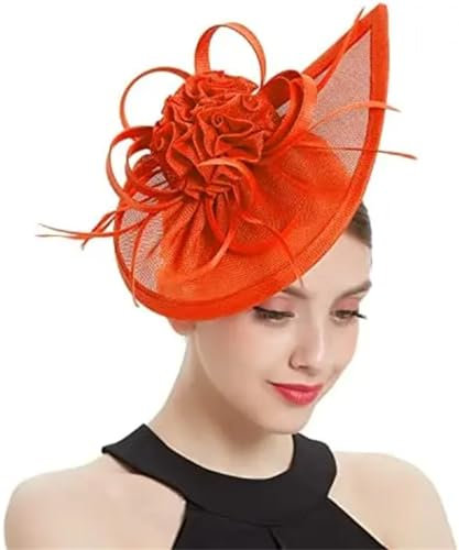 Sinamay-Fascinator für Teeparty, Hochzeit, Derby, Hut, Pillbox, Hut, Cocktail, Stirnband, Fascinator, Orange, Einheitsgröße