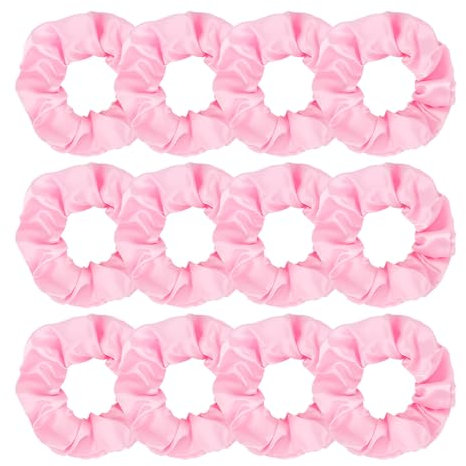 Jaciya Confezione da 12 elastici per capelli rosa in raso, elastici per capelli, elastici per coda di cavallo, accessori per capelli per donne e ragazze