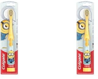 Colgate Minions Kids Toothbrush, Battery-Powered Toothbrush for Kids with Extra Soft Bristles, Yellow Toothbrush for Ages 3 and Up, Includes 1 AA Battery, 2 Pack