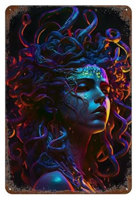 FUCIIhUUN Neon-Poster mit Medusa-Motiv, Wanddekoration, Kunst, Metall-Blech-Poster, moderne Wohnkultur, Kunst, Metallposter, Hausbar, Laden, Dekorationen, Vintage-Schild, Geschenk, 30 x 20 cm
