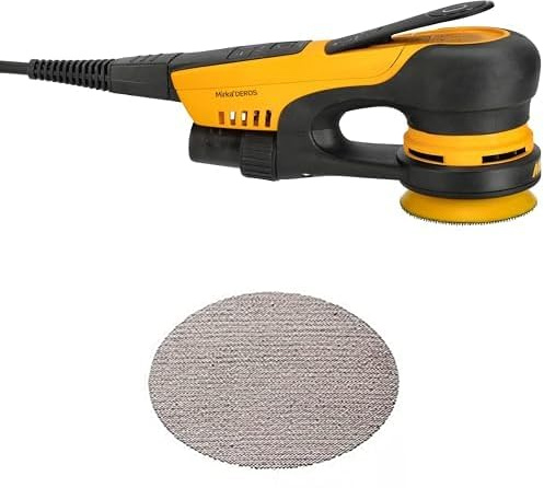 Mirka DEROS II 325 Lijadora orbital aleatoria con aspiración de polvo para lijas de Ø 77mm / carrera 2,5mm + Mirka Abranet malla discos lijadores Ø 77 mm cierre adhesivo/grano P120 / 50 uds