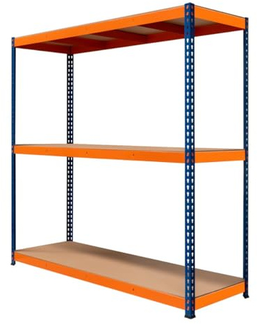 Lagerregal S-Rax Regal 3 Böden | 180 x 180 x 60cm Schwerlaststahl | 300kg Kapazität pro Fach | Verstellbare Böden & Schraubenlos | Lager Werkstatt Garage [mit Gummifüße & 3 verstärkte Stützstangen]