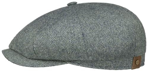 Stetson Hatteras Seide Schirmmütze Damen/Herren - Ballonmütze aus Seide - Flatcap mit Sonnenschutz UV 40+ - Schiebermütze mit Fischgratmuster - Schirmmütze Sommer/Winter grün-blau 55 cm