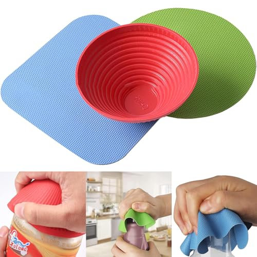 3 PCS Jar Openers for Arthritis Hands, Rubber Jar Gripper Pads, Multi-Purpose Reusable Gripper for Most Bottles, for Elderly Suffering from Arthritis Children Women Weak Hands -3 Sizes