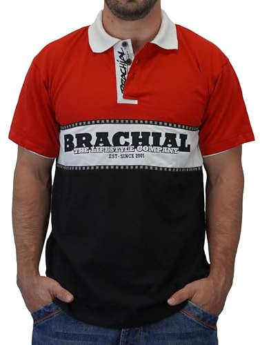 Brachial Premium Herren Polo-Shirt Nautic Rot/Schwarz 4XL - Für Bodybuilder Kraftsportler