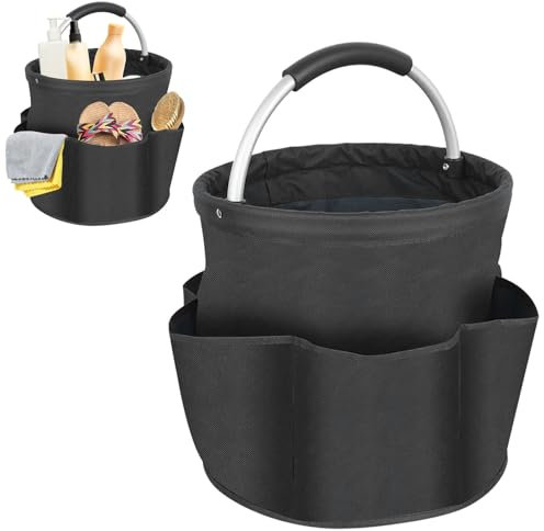 DMJJSD® Panier de nettoyage pliable de 17 l avec poignée pour ustensiles de nettoyage multi-poches - Panier de rangement pliable pour articles de toilette (noir)
