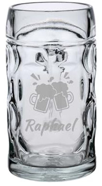 LUXENTU Bierkrug Isar mit Gravur, Henkelkrug mit 0,5 Liter Einschenklinie, Personalisierte Lasergravur mit Name, Geschenk für Bier-Liebhaber, Anstoßende Bierkrüge