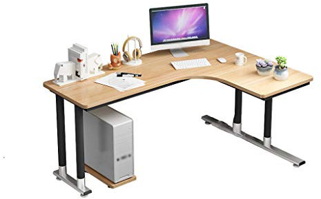 Industrial Style L Shaped Desk with Ladder Design Compact Office Corner Desk for Gaming Wood Top Computer Desk for Home Office