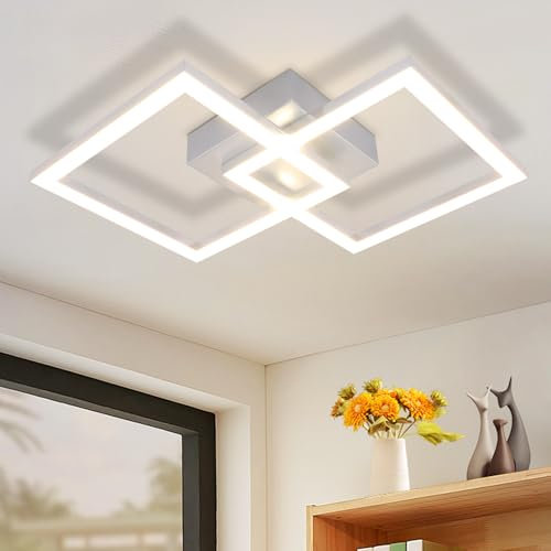 ZMH LED Deckenlampe Deckenleuchte Flur - Flurlampe Modern Design 47CM Schlafzimmerlampe 3000K Warmweißes Metall Silber 24W Quadratische Deckebeleuchtung für Schlafzimmer Wohnzimmer Küche Büro