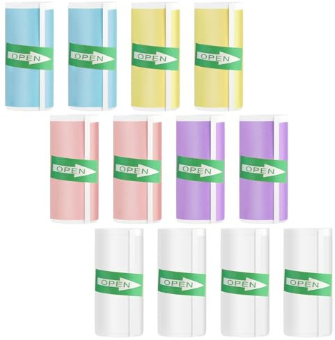 Papeles de Impresora Térmica,12 PCS Papel Térmico Autoadhesivo 57 x 25 mm Resistente al Mini Pegatina Imprimible Autoadhesiva para Impresoras Térmicas y Cámaras Fotográficas Infantiles
