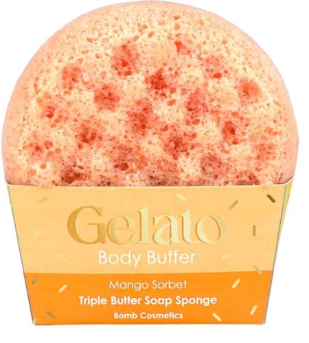 Bomb Cosmetics Mango Sorbet Body Buffer Triple Butter Seifenschwamm