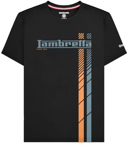 Lambretta Mens Fade Racing Stripe Short Sleeve T-Shirt - Black - 2XL