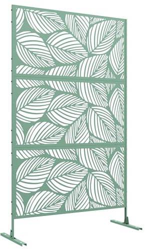 Outsunny Biombo de Exterior Separador de Ambientes con 3 Piezas Patrón de Hoja Grande y Marco de Acero Pantalla de Privacidad para Patio Terraza Jardín 122x45x198 cm Verde