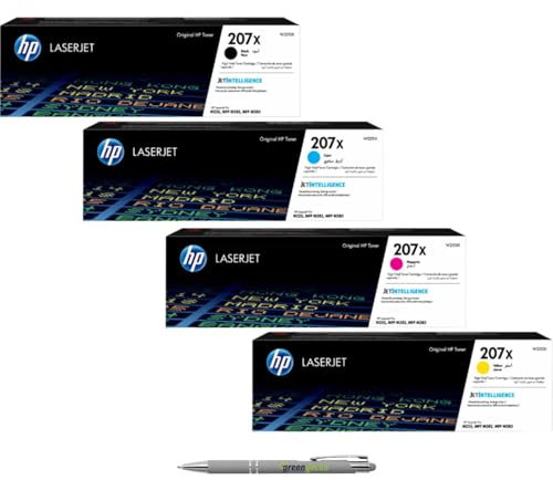 green gecko Bundle mit Original Toner HP 207X Multipack (CMYK) für HP Color Laserjet Pro M255dw M255dn Color Laserjet Pro MFP M 282nw 283cdw 283fdn 283fdw mit Kugelschreiber