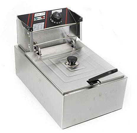 Friggitrice ad olio in acciaio inox, 5,5 litri, 2500 W, riscaldamento rapido, con coperchio, termostato di sicurezza, zona fredda, piedini antiscivolo, cucina professionale, zone fredde
