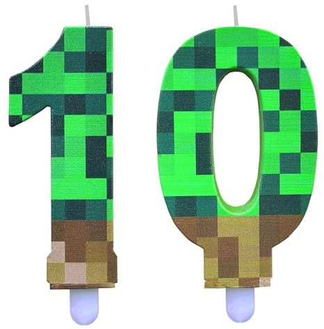 DazzJoy Pixel Kerze 10. Geburtstag Junge Deko, Pixel Geburtstagskerzen Zahlen 10, Cartoon Gaming Themen Kerzen 10 Geburtstag Junge, Geburtstagskerze 10 Jahre Jungen, Spiel Pixel Zahlenkerze 10 Grün