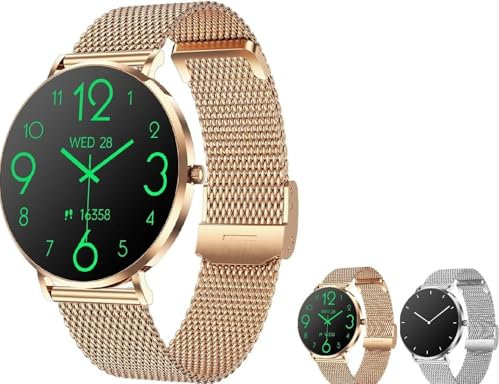 Micmetago Smartwatch Damen Herren – 1,32 HD Touchscreen, Schlankes Design (Gold)
