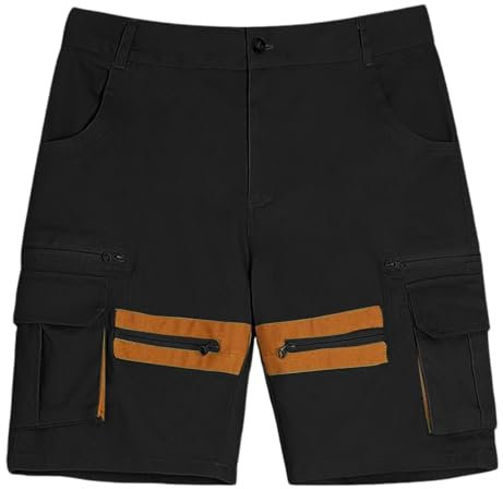 Cargo-Shorts für Herren, mit mehreren Taschen, elastischer Bund, Outdoor-Arbeitshose, modisch, schmale Passform, halbe Hose, atmungsaktiv, Arbeitskleidung, Schwarz , XL