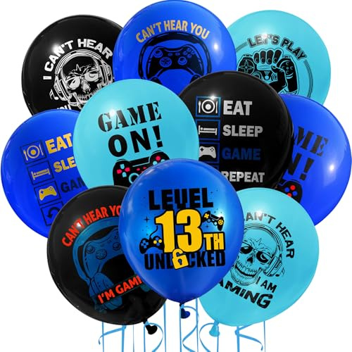 Fesnova 10 Stück Gaming Luftballons Deko13th BirthdaySet | Geburtstagsdeko 13 Jahre Junge, Schwarz,Blau,Türkis, für Game Thema Party Dekoration