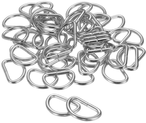 QUARKZMAN 100 Stück Metall D Ringe, 25 mm x 3,8 mm Edelstahl Gürtelschnallen, Halbringe Ring Clips Broschen, Schnallen für Rucksack, Taschen, Handtaschen, Bastelzubehör, Karabiner (Silber)