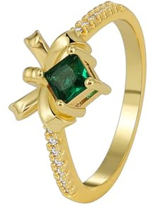 KnSam Gold 585 14 Karat Pärchen Ringe, Bow-Knot Partnerringe mit Labor Erstellt Smaragd (Quadratschliff Grün), 14K Gelbgold Ring Echt Gold, Gr.60 (19.1)