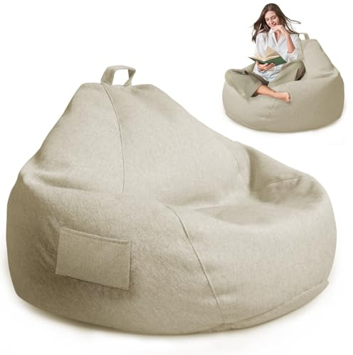 Sitzsack Bezug für Kinder und Erwachsene, Sitzsack Ohne Füllung(Beige) | 100x120CM Nur Bezug (Keine Füllung), Sofaüberwurf für Bohnensäcke mit Reißverschluss für Outdoor Living Room Decor