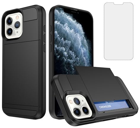 Asuwish Phone Case for iPhone 11 Pro 5.8 with Tempered Glass Screen Protector Cover and Card Holder Hybrid Full Body Protective Shockproof Cell Accessories iPhone11pro iPhone11 i XI 11s 11pro Black