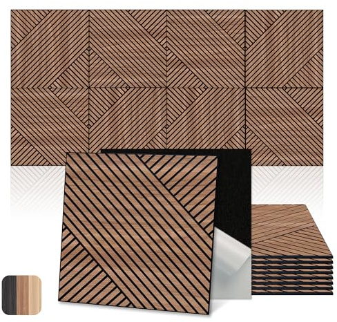 Mollywell Acoustic Wall Panels, Walnut, 8 Pack, 60x60 cm