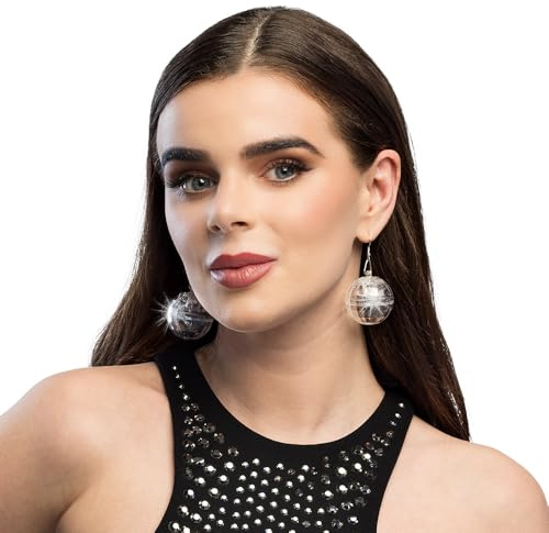 Boland - LED Ohrringe mit Discokugel 3,5 cm | Ohrringe mit Licht inkl. Batterie, Modeschmuck für Kostüm, Disco, Festival und Karneval